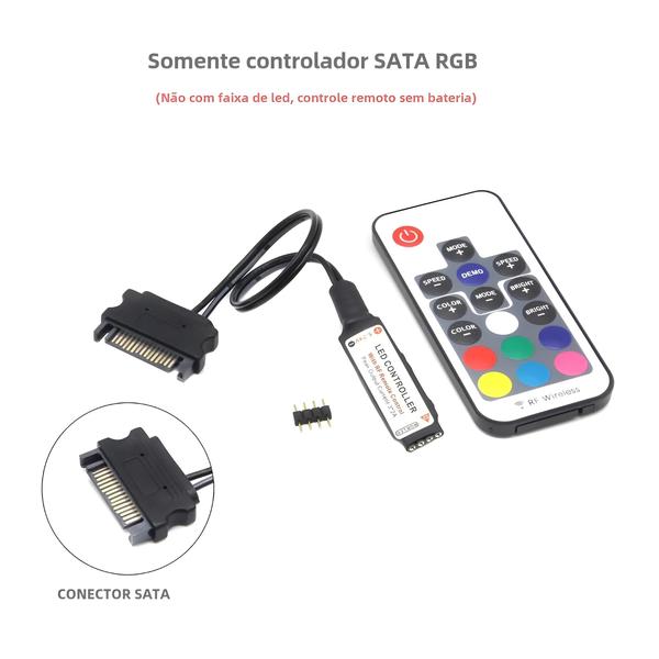 Imagem de Controlador Led Rgb 12v 5050 4pin Controle Remoto Sem Fio 17 Teclas Para Ventilador De Pc Iluminação