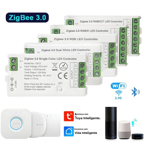 Imagem de Controlador LED WiFi Inteligente Zigbee 3.0 - RGB, RGBW, CCT e RGBCCT - Compatível com Tuya e Hue Bridge