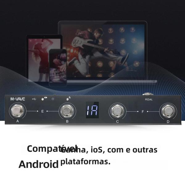 Controlador MIDI Bluetooth Recarregável M-Wave Chocolate - 4 Botões e Pedal Imagem de Controlador MIDI Bluetooth Recarregável M-Wave Chocolate - 4 Botões e Pedal