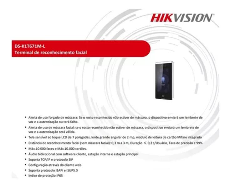 Imagem de Controle Acesso Reconhecimento Facial Ds-k1t671ml Hikvision