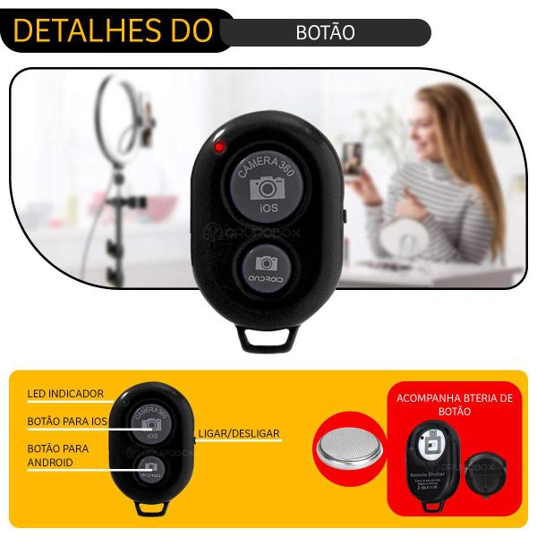 Imagem de Controle Bluetooth Disparador De Fotos E Videos P/ Celular shutter Monopod Tripé Selfie Ring Light