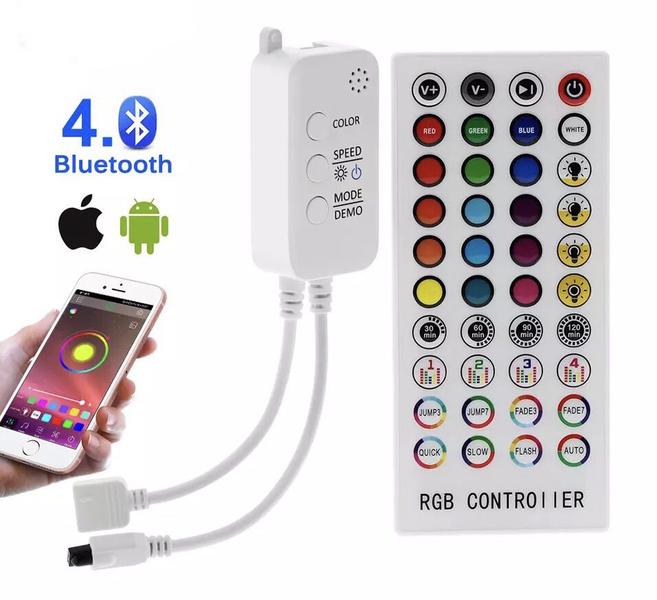 Imagem de Controle Bluetooth Fita LED RGB 40 Teclas 2 Canais Remoto 12V 24V