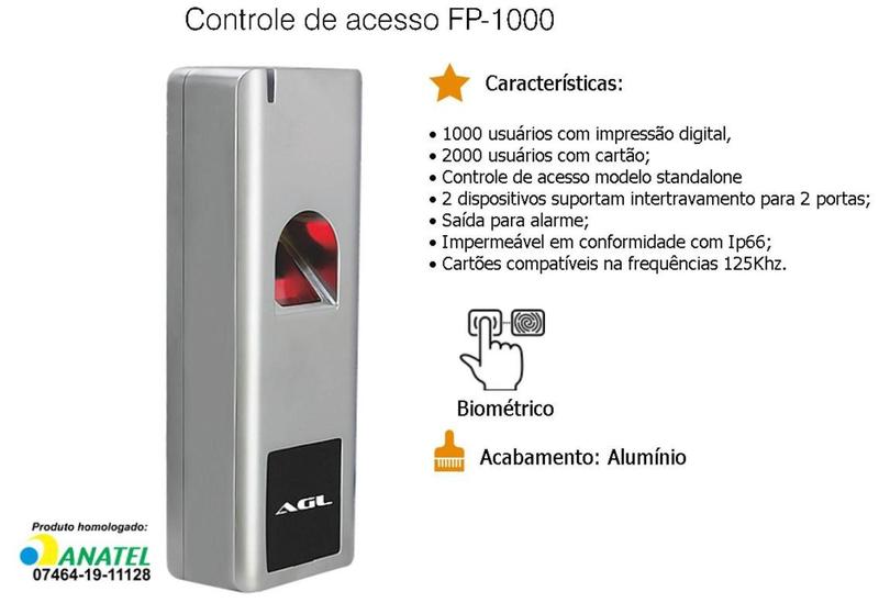 Imagem de Controle De Acesso Biometrico Biometria Acesso Cartão Tag - Agl fechaduras
