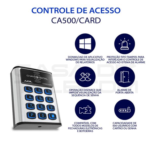 Imagem de Controle de acesso digital 25 a 500 usuarios agl ca500 card