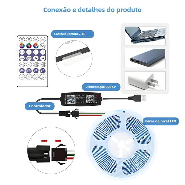 Imagem de Controle De Aplicativo De Música Bluetooth Ws2812b Controlador De Luz De Tira Led Sk6812 Ws2811