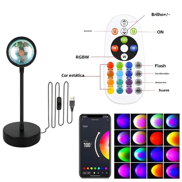 Controle de Luz Noturna LED com App Bluetooth Tuya Smart - Projetor de Efeito Sunset Imagem de Controle de Luz Noturna LED com App Bluetooth Tuya Smart - Projetor de Efeito Sunset