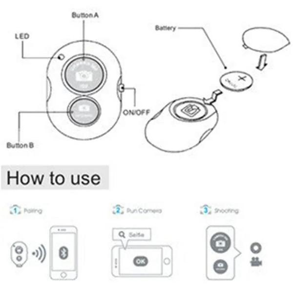 Imagem de Controle Disparador Bluetooth P/ Fotografia e Vídeo Foto Selfie Android e iOS Preto