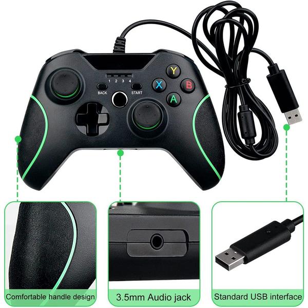 Imagem de controle do X box One com fio com vibração dupla e fone de ouvido