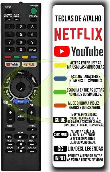 Imagem de Controle para tv sony com teclas youtube e netflix repõe rm-sd015 rm-sd018 rm-sd019 rn-sd023 rm-sd024 rm-yd079 rm-yd090 rm-yd101