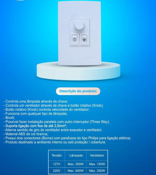 Imagem de Controle para Ventilador e Lâmpada Bivolt QV371 Qualitronix