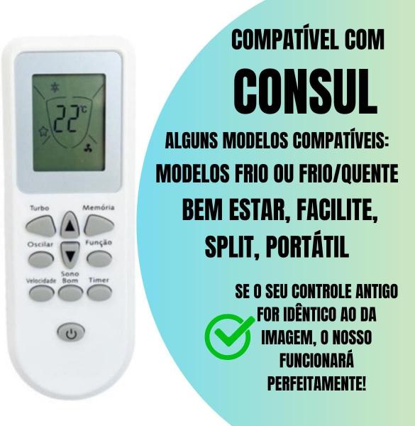 Imagem de Controle Remoto Ar Condicionado Compatível Com Consul Split Bem Estar Facilite Portátil