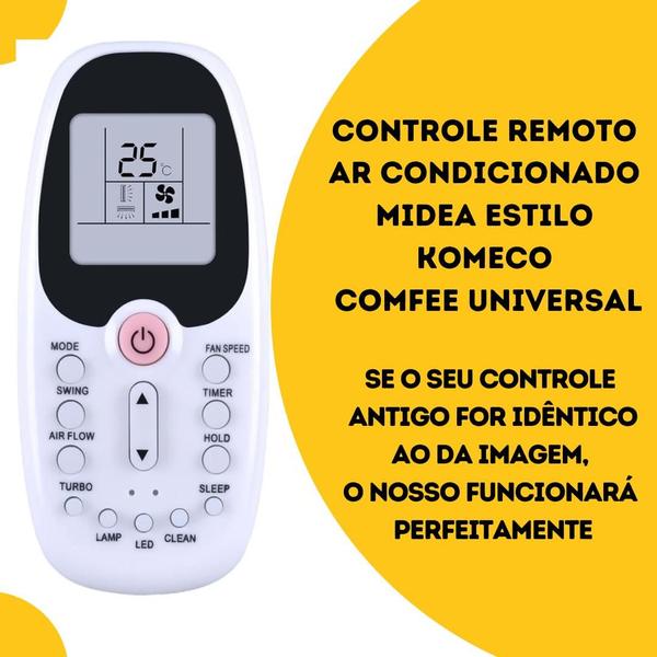 Imagem de Controle Remoto Ar Condicionado Compatível com KOMECO MIDEA COMFEE Com Pilhas