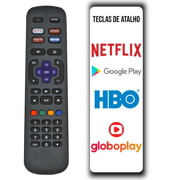 Imagem de Controle Remoto Compatível com Roku Smart  tv Tecla Netflix Globo Play HBO