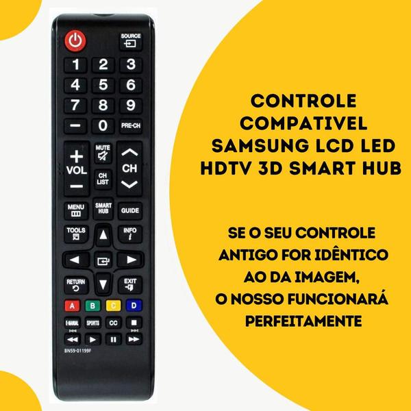 Imagem de Controle Remoto Compatível Com SAMSUNG MODELOS LCD LED 3D HDTV Smart Hub Tecla Futebol Com Pilhas