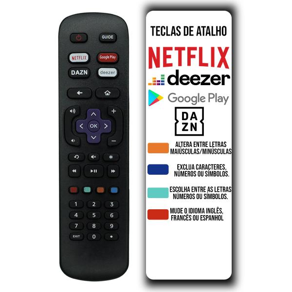 Imagem de Controle Remoto Compatível com Smart Tv Roku Aoc L32W431 Netflix  Deezer