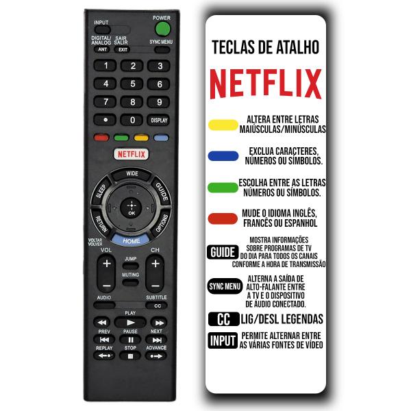 Imagem de Controle Remoto Compatível Com Tv Sony Com Tecla Netflix