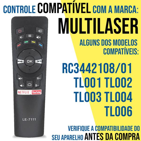 Imagem de Controle Remoto Compatível TV Multilaser modelo Rc3442108/01 linhas TL001 TL002 TL003 TL004 TL006