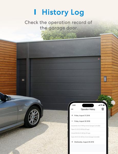 Imagem de Controle remoto inteligente para abridor de porta de garagem meross, controle de APP, compatível com Alexa, Google Assistant e SmartThings, vários modos de notificação, sem necessidade de hub