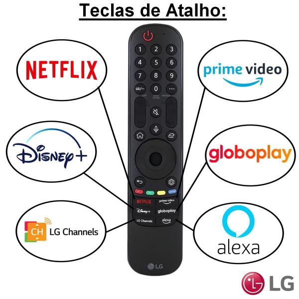 Imagem de Controle remoto lg an-mr23ga mr23 atalhos: netflix  prime video  disney+  globoplay  lg channels  alexa akb76043204