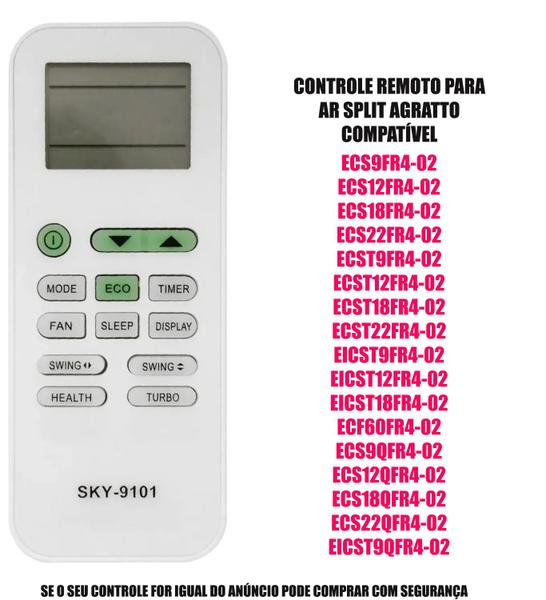 Imagem de Controle remoto para ar agratto eicst9fr4-02 compatível