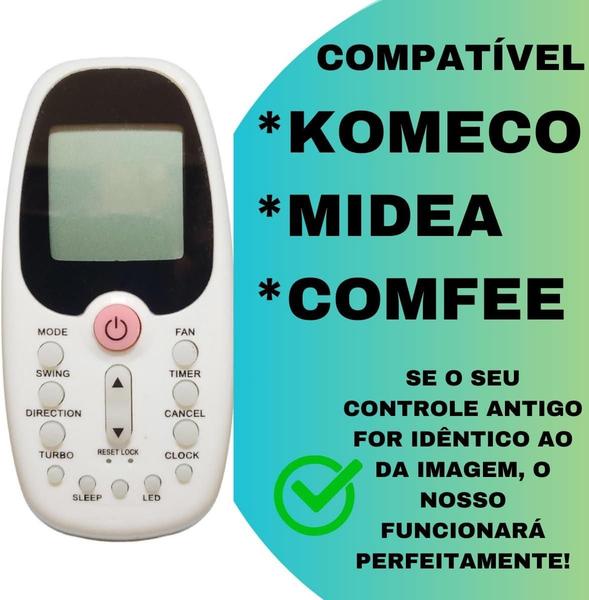 Imagem de Controle Remoto Para Ar Condicionado Compatível com KOMECO MIDEA COMFEE 7050