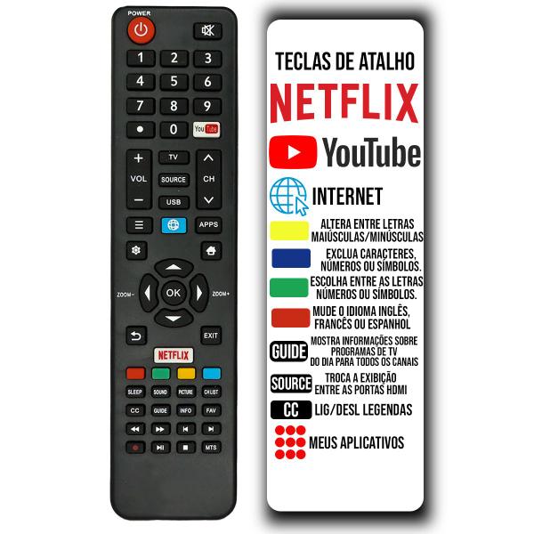 Imagem de Controle Remoto Tv Smart Semp YouTube Netflix 49SK6000 