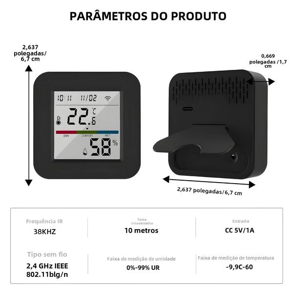 Imagem de Controle Remoto Universal Inteligente com Sensor de Temperatura e Umidade - para TV e Ar Condicionado