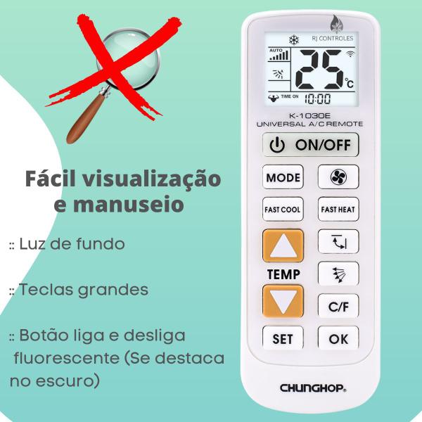 Imagem de Controle Remoto Universal para Ar Condicionado split Totaline York TCL Philco Panasonic Hyundai Hisense Haier Fujitsu Equation e outras