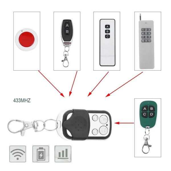 Imagem de Controle Remoto Universal para Porta de Garagem - 4 Botões, 433MHz, Clonagem e Aprendizagem