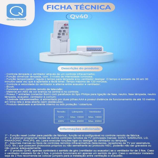 Controle Remoto Ventilador e Lâmpada Qualitronix Imagem de Controle Remoto Ventilador e Lâmpada Qualitronix
