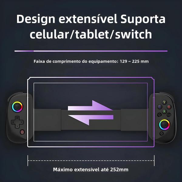 Imagem de Controle Sem Fio RGB para Tablet e Switch - Joystick Bluetooth com Alongamento para P3