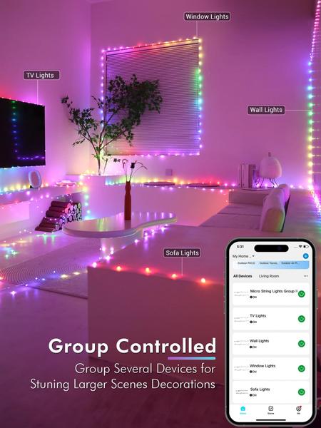 Imagem de Controle WiFi LED Smart Fairy String Lights BrizLabs 66 pés 200