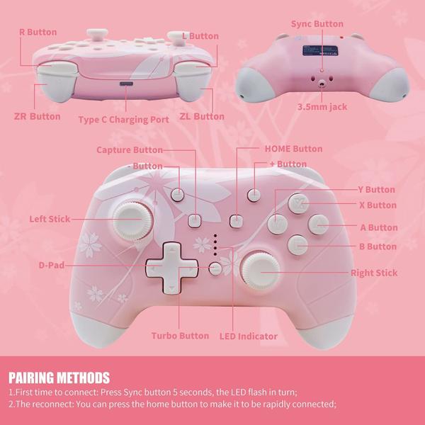 Imagem de Controle Wireless para Nintendo com Turbo-Fire e Vibração Personalizável - Rosa Blossom