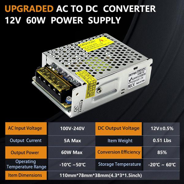 Imagem de Conversor AC para DC 12V 5A 60W Fonte de alimentação para carro LED