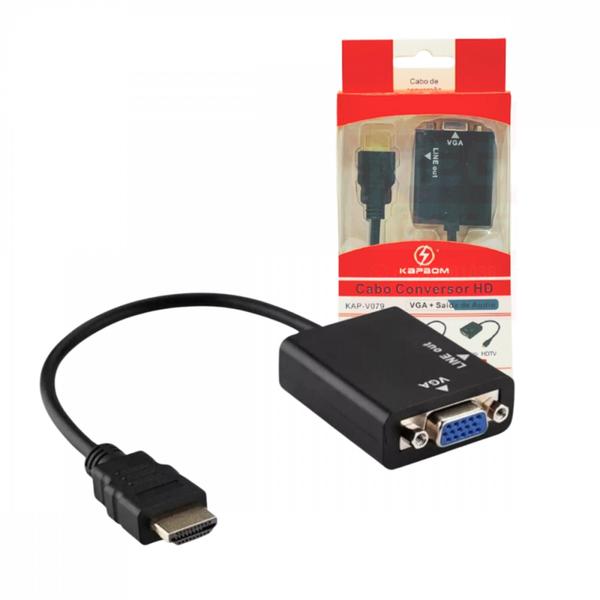 Imagem de Conversor Adaptador De Vídeo Hdmi Macho Para Vga Femea Kapbom