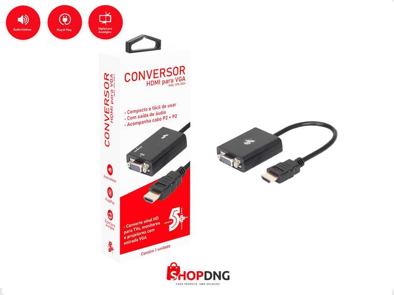 Imagem de Conversor Adaptador HDMI para VGA - Saida R/l- Com Cabo (PLUG) (075-0823)