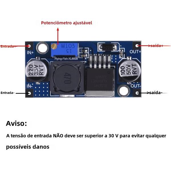 Imagem de Conversor DC-DC Buck Boost XL6009 - 3 Unidades, 4A, 400KHz, Ajustável