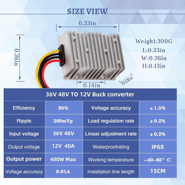 Imagem de Conversor DC-DC Buck YAXIGE 48V a 12V 40A 480W à prova d'água