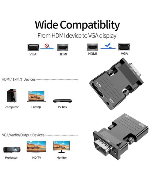 Imagem de Conversor de adaptador HDMI para VGA BERLAT com saída de áudio 1080p