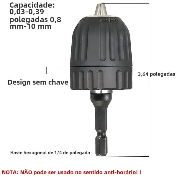 Imagem de Conversor de Mandril de Broca Sem Chave (0,8-10mm) - Adaptador de Troca Rápida 3/8" 24UNF e 1/4"