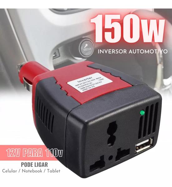 Imagem de Conversor De Tensao Carro Moto 12v Para 110v 150w Com Tomada