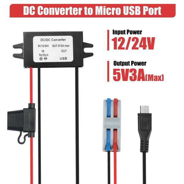 Imagem de Conversor de tensão MZHOU DC 12/24V para 5V 3A 15W com micro-USB