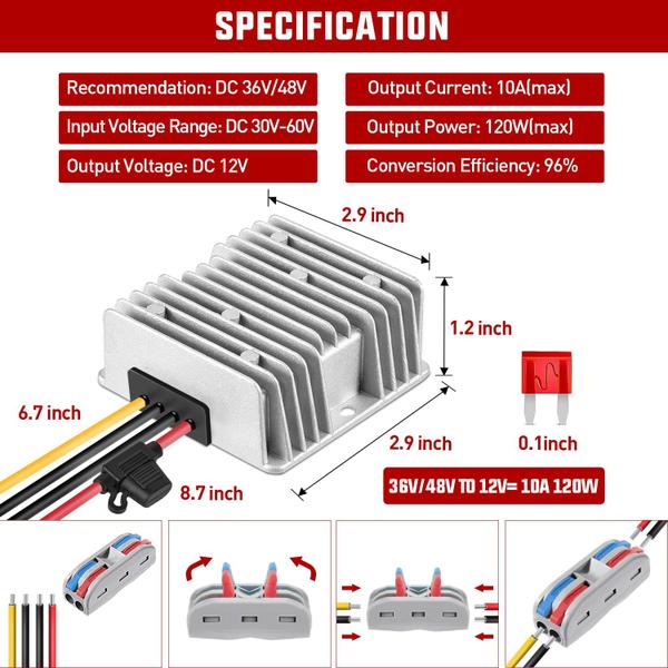 Imagem de Conversor de tensão Nilight 48V/36V para 12V 120W 10A Golf Cart