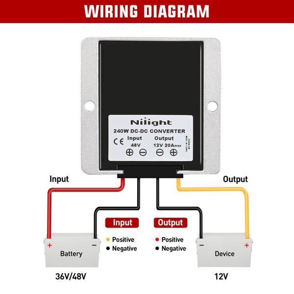 Imagem de Conversor de tensão Nilight 48V a 12V 240W 20A à prova d'água