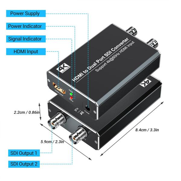 Imagem de Conversor HDMI para SDI MISOTT 4K/60Hz com saída SDI de porta dupla