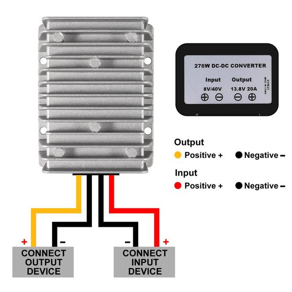 Imagem de Conversor redutor de tensão DC 8V/40V a 13,8V 20A à prova d'água
