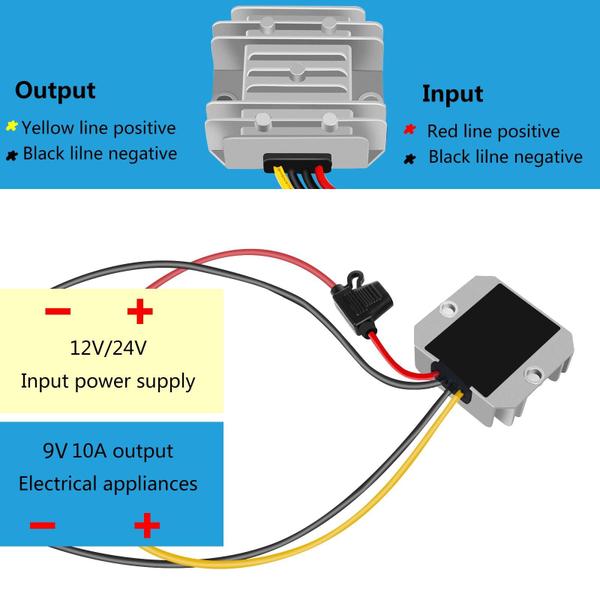 Imagem de Conversor redutor YAXIGE DC-DC 90W 10A 9V à prova d'água com fusível