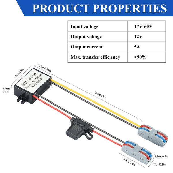 Imagem de Conversor Step Down MZHOU DC 17-60V para 12V 5A 60W IP67