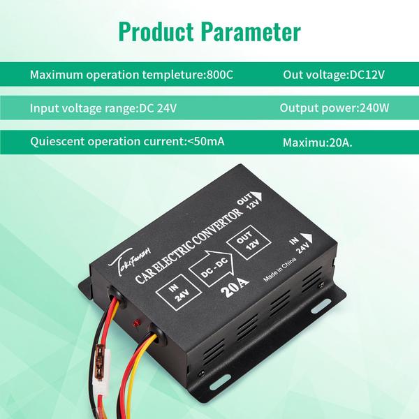 Imagem de Conversor Step Down TOKIFWAEH 24V para 12V 20A para veículos automotivos