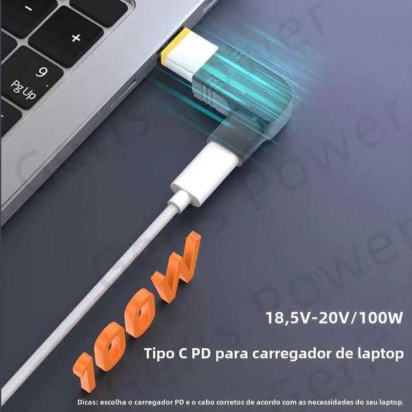 Imagem de Conversor Universal de Carregador para Laptop 100W - USB-C PD - Compatível com Asus, Lenovo, HP, Dell, Acer e Samsung